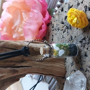 Crystal Terrarium Floral Necklace, Rose Quartz, Hand Crafted by Rust Belt Raised
